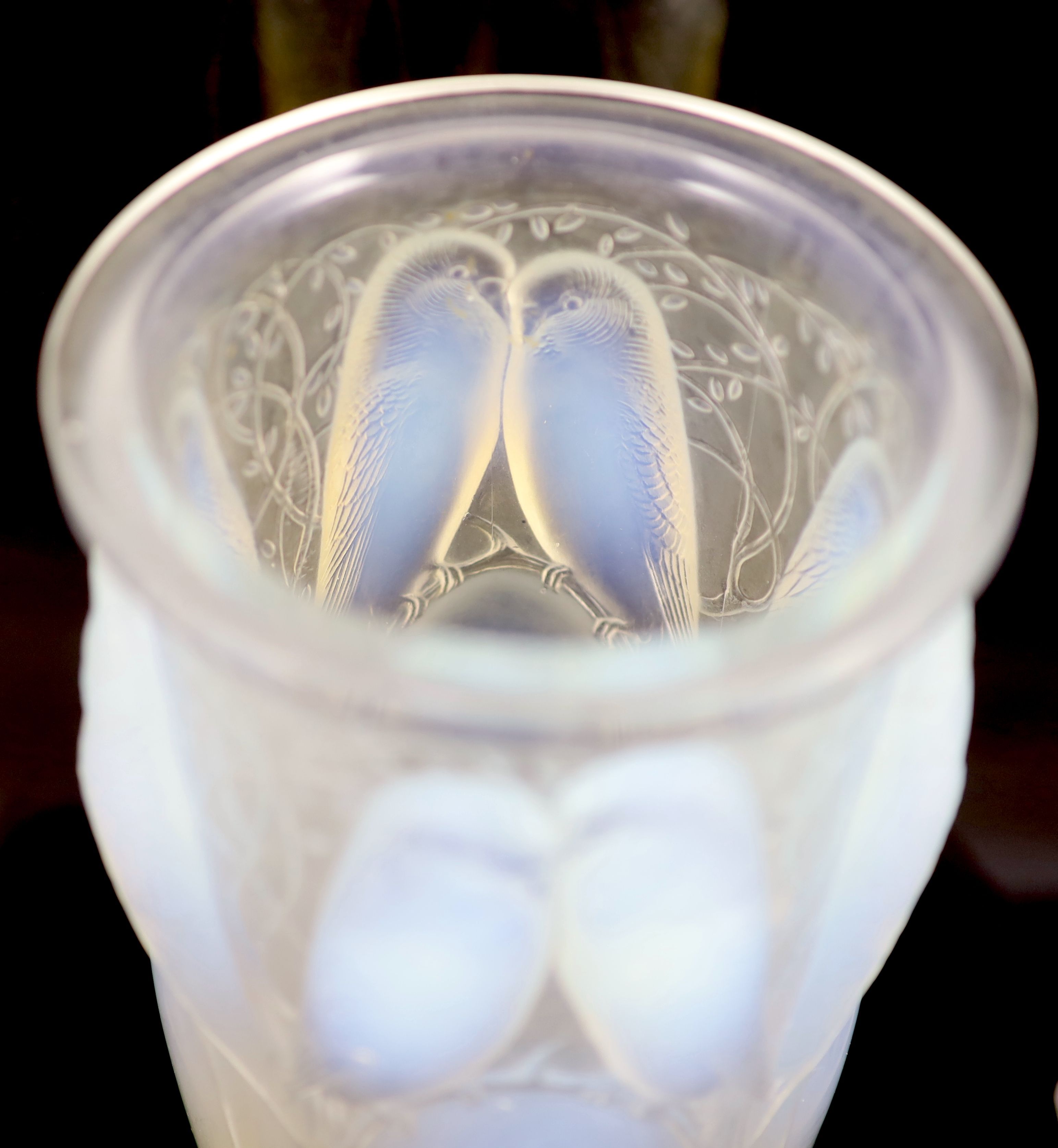 A Rene Lalique Ceylan opalescent glass vase, Marcilhac No. 905, 24cm high